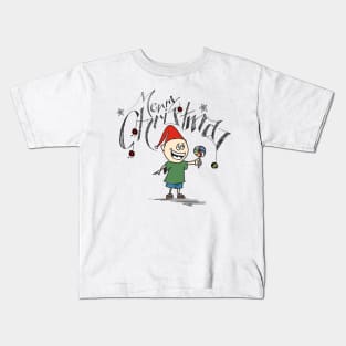 Little Boy Holding Candy Merry Christmas Kids T-Shirt